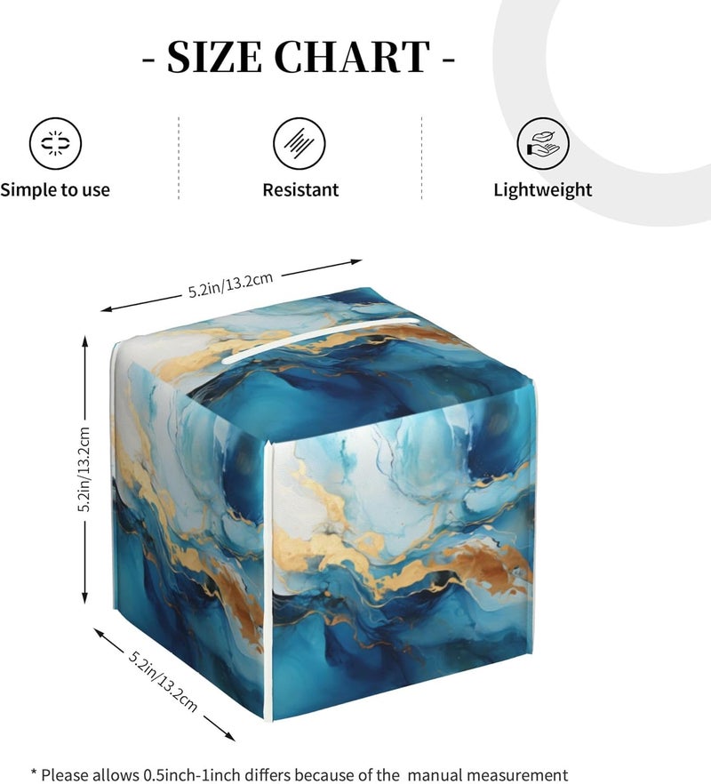 sndheke Blue Gold Marble Tissue Box Cover Square,Abstract Liquid Marble Texture Tissue Box Holder Waterproof Leather Facial Paper Organizer Dispenser for Bathroom Home Car Nightstand Vanity Desk - Image 4